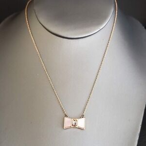 Kate Spade Bow Shoppe Rose Gold Mother of Pearl Crystal Bow Pendant Necklace